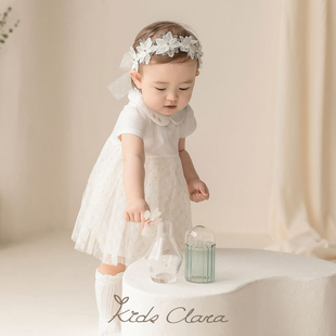 KIDSCLARA韩国婴儿百日公主裙满月礼服裙夏季薄款可爱宝宝白纱裙