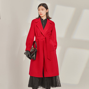 EMOO杨门红色双面羊毛大衣女中长款冬季高端羊毛呢外套