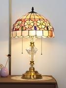 美式台灯轻奢水晶床头灯，家用卧室客厅帝凡尼贝壳，欧式个性大气台灯