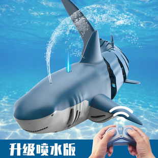 遥控鲨鱼可潜水机械鲨鱼水下的仿真巨齿鲨模型遥控船儿童玩具男孩