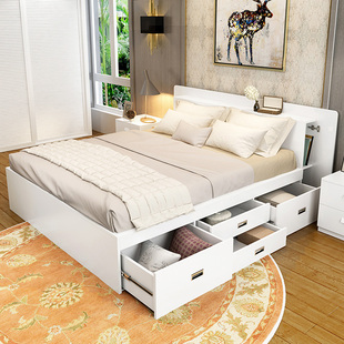 高箱床储物床收纳床抽屉床1.5米1.8米榻榻米床板式双人床婚床W-25