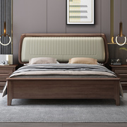 胡桃木实木床1.8米新中式轻奢双人床主卧现代简约真皮软包储物床