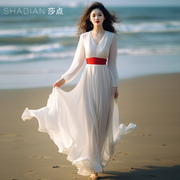 白色连衣裙2024春季大摆裙长袖长裙长款到脚踝海边度假沙滩裙