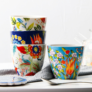 美式手绘陶瓷直筒杯家用随手杯茶杯套装创意小清新喝水杯子400ml