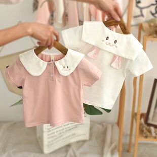 1岁宝宝夏季短袖T恤女童纯棉薄款夏装儿童洋气海军领半袖上衣