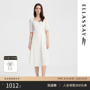 ELLASSAY歌力思夏季白色温柔少女法式茶歇连衣裙女B-Y020