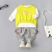 0一1-3岁小童装男童宝宝秋装，网红婴儿帅气潮韩版春秋衣服三件套装