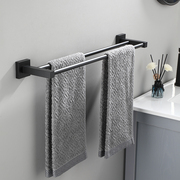 黑色太空铝毛巾架双杆卫生间双层挂毛巾杆浴室置物架免打孔