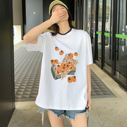 卡通印花短袖t恤女夏季韩版宽松显瘦中长款圆领上衣ins潮
