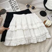 Ruffled elastic high waisted skirt荷叶边松紧高腰纯色半身短裙