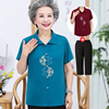 老年人夏装女妈妈中国风套装，70岁80太太雪纺，短袖老人衣服奶奶衬衫