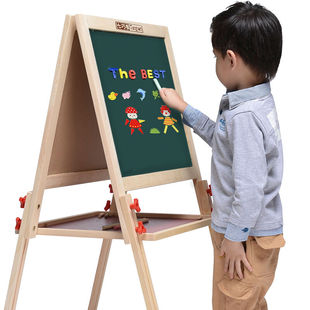 京达玩具七巧板黑板儿童画板，可升降双面磁性，绘画套装支架式写字板