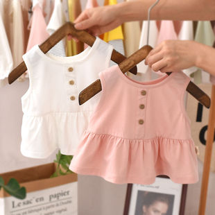 女婴儿背心夏季薄款纯棉女宝宝吊带2岁小童底衫T恤女童娃娃衫上衣