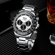 时尚商务士日历手表运动钢带，6小三针石英，男休闲圆形普通国产腕表