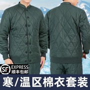 棉衣棉袄寒区温区军，绿色制式冬季松枝，绿单上衣短款棉衣裤套装