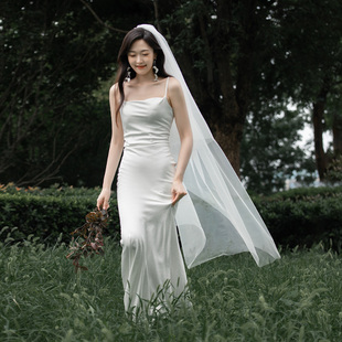 2024新娘结婚礼主婚纱齐地纱，简约双层超仙森系拖尾超长款头纱