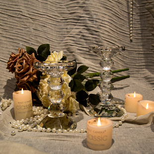 烛光晚餐道具烛台摆件，北欧餐桌装饰品欧式浪漫水晶蜡烛台