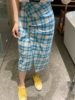 特韩国东大门代22夏水蓝色格子褶皱纽扣包臀半身裙短裙棉纱裙