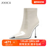 JOOC玖诗短靴女2024金属小方头细跟短靴气质真皮时装女鞋7063