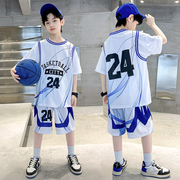 男童夏季短袖短裤篮球服两件套儿童2024中大童帅气男孩套装潮