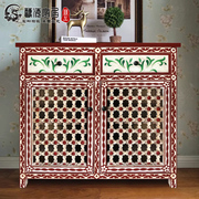 新中式仿古家具鞋柜实木做旧彩绘玄关柜明清储物红色手绘餐边柜