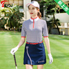 高尔夫服装女款短袖条纹T恤配防走光短裙运动套装 羽毛球网球服装