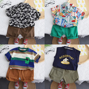 童装衬衫短袖套装韩版洋气网红1-2-3岁4中小男童，夏季polo两件套潮