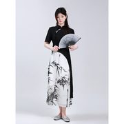 120斤的大杨新中式连衣裙，夏季短袖大码改良旗袍，设计感小个子裙子