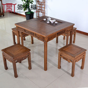 红木家具鸡翅木泡茶桌，五件套中式实木功夫茶台仿古茶桌椅组合