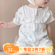 一岁女宝宝短袖纱布连体衣夏季薄款新生儿婴儿，婴幼儿夏天衣服夏装