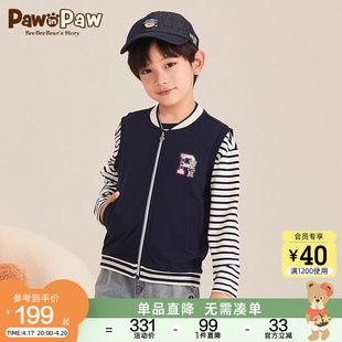 PawinPaw卡通小熊童装2024年春季男童休闲风棒球马甲儿童坎肩