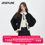 jessyline冬季女装杰茜，莱黑白色羊毛绒，皮草女344221398