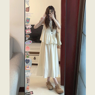 新中式两件套圆领无袖背心连衣裙套装女夏季清冷感禅意a字长裙子