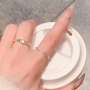 银色素圈戒指女小众设计开口食指戒指女时尚个性法式锆石尾戒指环