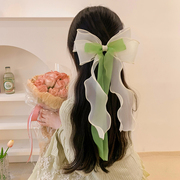 超仙绿色网纱蝴蝶结飘带发夹女夏森系后脑勺高级感弹簧夹发饰大号