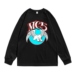 欧美motorcity朋克mc5摇滚乐队，个性印花长袖，t恤纯棉宽松男女同款
