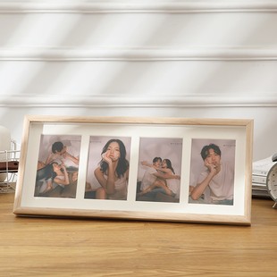 创意组合相框摆台打印加洗照片中空情侣6寸木质，相架三四连相册框