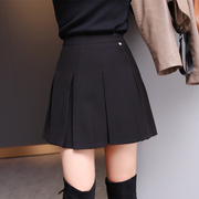 百褶半身裙女秋季裙子2023高腰显瘦小个子黑色设计感a字短裙