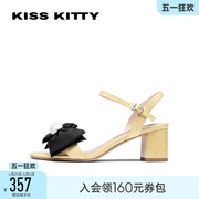 kisskitty粗跟凉鞋女夏季复古珍珠蝴蝶结甜美时装凉鞋sa32405-81