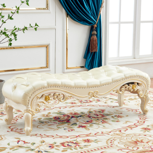 欧式实木雕刻床尾凳沙发凳美式家用床榻卧室床前凳换鞋凳子贵妃榻