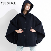 yuespace双面羊绒大衣连帽斗篷，女士毛呢外套，宽松中长款蝙蝠袖秋冬
