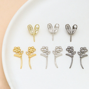 铜镀真金镶锆兔耳朵，巴洛克花朵插针配件diy手工，女巫阿飘头饰材料