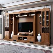 中式实木电视背景柜组合墙柜多功能客厅整体墙酒柜一体书柜音响柜