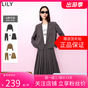 lily2024秋女装美式复古短款小西装，外套西装裤百褶裙宽松套装