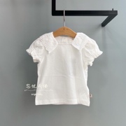 怒推！韩国童装 夏女童宝宝纯棉蕾丝翻领名媛风白色短袖T恤