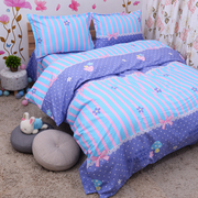 紫色条纹浪漫蘑菇可爱床单纯棉床笠枕套被单被套单件三四件套
