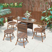 休闲户外藤椅三件套阳台桌，藤椅庭院花园奶茶店，咖啡厅室外桌椅组合