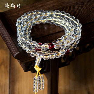 欧斯特108颗佛珠项链天然白水晶(白水晶，)手链饰品西藏佛珠玛瑙石手串女