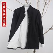 中国风纯棉男士唐装长袖外套中式服装春秋老粗布，汉服男长衫居士服