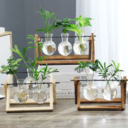 创意木架桌面水培玻璃花瓶，养绿萝植物，花盆容器摆件办公室客厅装g